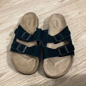 Northside Slide Sandals Womens Black Suede Double Buckle Cork Footbed